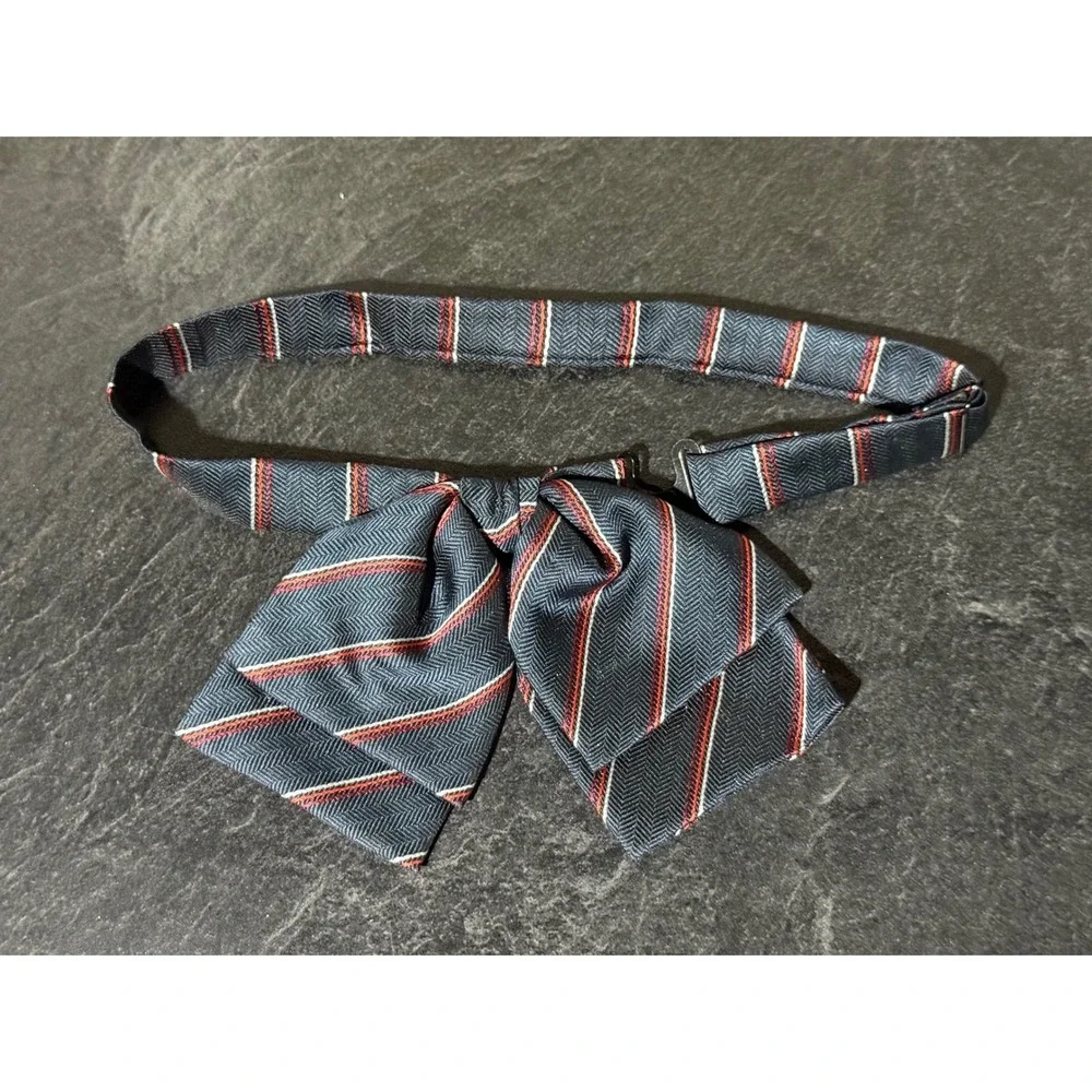 Boys Navy Blue Striped Herringbone Pre-Tied Bow Tie Adjustable Formal School